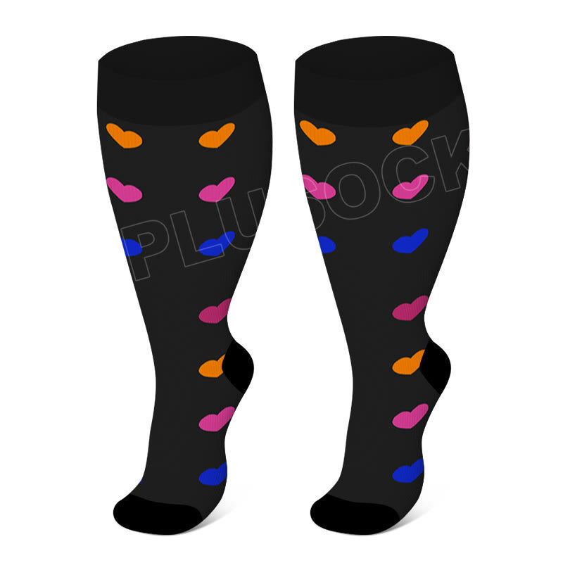 Colorful Pattern Plus Size Compression Socks 2XL-7XL - Heart - 7XL - image 1
