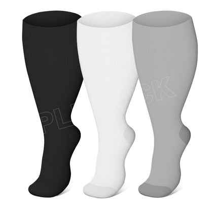 Solid Color Plus Size Compression Socks 2XL-7XL(3 Pairs) - image 3