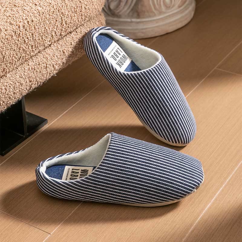 Plus Size Striped Home Slippers - Blue - L - image 17