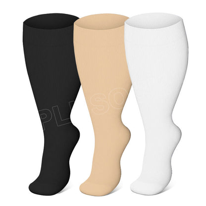 Solid Color Plus Size Compression Socks 2XL-7XL (3 Pairs) - Multicolor - 7XL - image 1