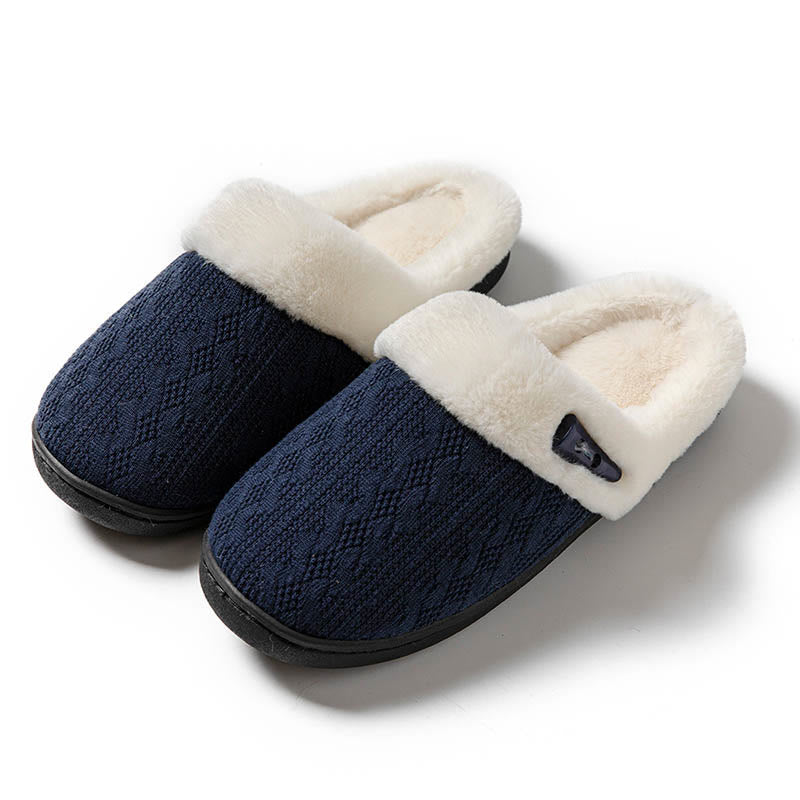 Plus Size Plush Soft Sole Slippers - Navy Blue - US 9-10 - image 11