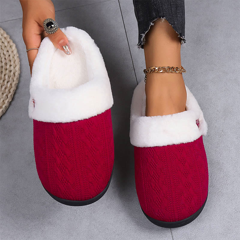 Plus Size Plush Soft Sole Slippers - Red - US 9-10 - image 3