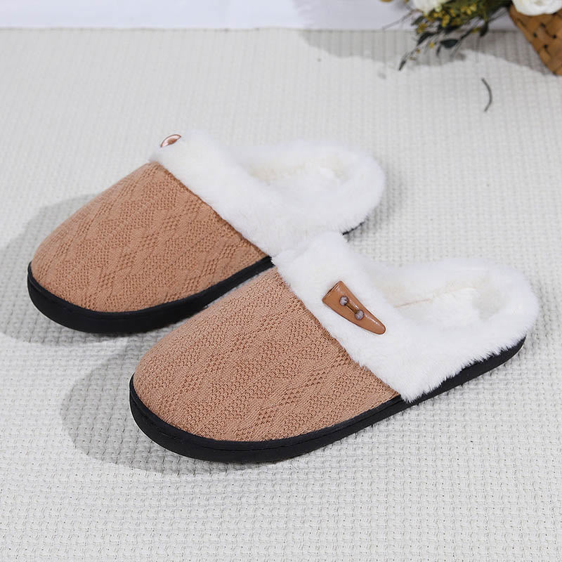 Plus Size Plush Soft Sole Slippers - Khaki - US 9-10 - image 13