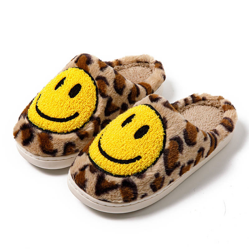 Plus Size Yellow Smiley Face Slippers - Coffee - 2XL - image 14