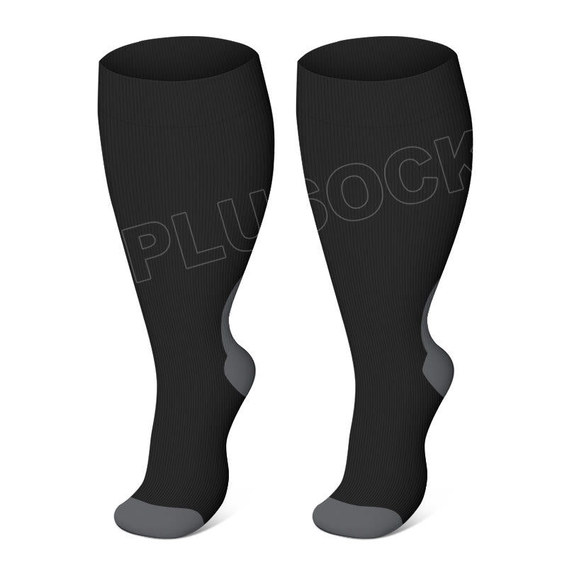 Plus Size Black Pink Compression Socks - Black - 4XL - image 1