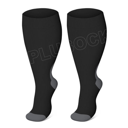Plus Size Black Pink Compression Socks - Black - 4XL - image 1