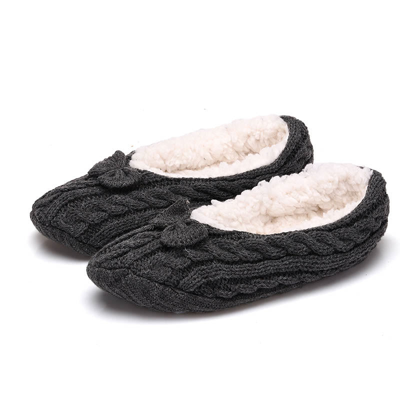 Plus Size Bow Knot Slipper Socks - Dark Grey - EU43-46(US9-12) - image 2