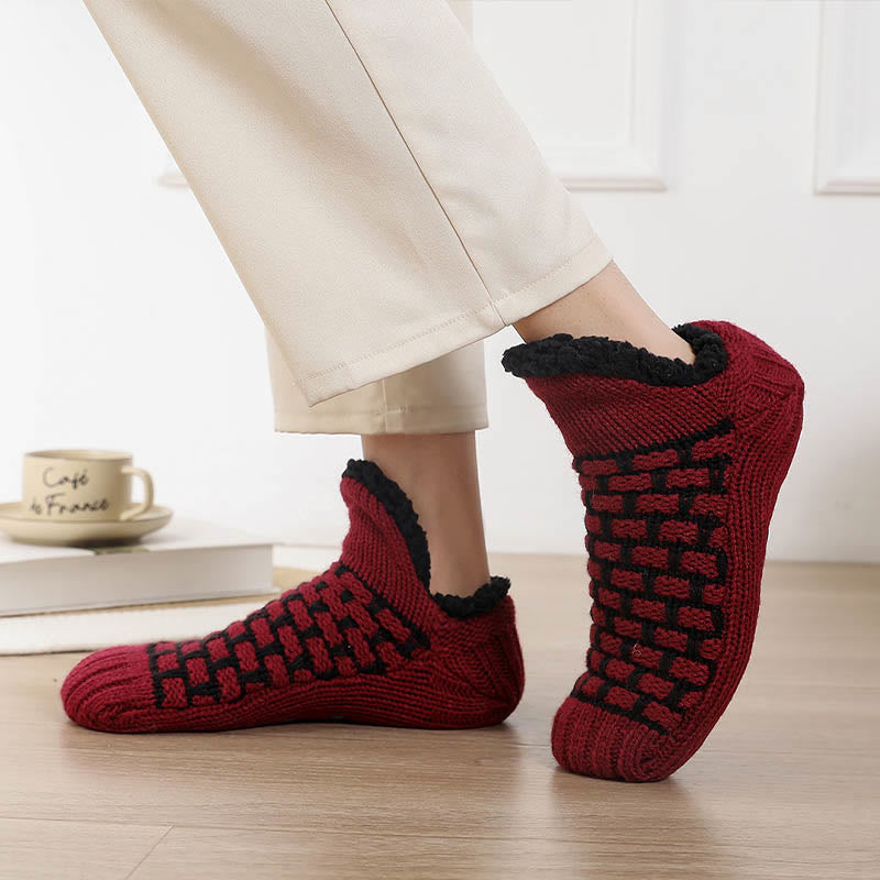 Plus Size Rectangular Grid Slipper Socks - Wine - EU40-43(US7-9) - image 1