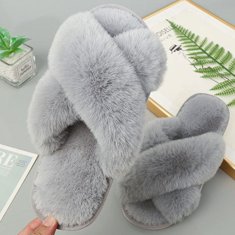 Plus Size Plush Cross Strap Slippers - image 4