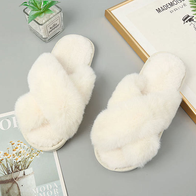 Plus Size Plush Cross Strap Slippers - image 3