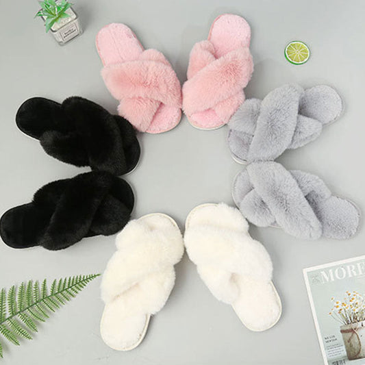 Plus Size Plush Cross Strap Slippers - image 0