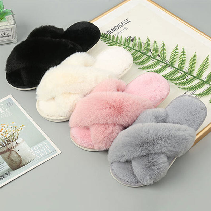 Plus Size Plush Cross Strap Slippers - image 1