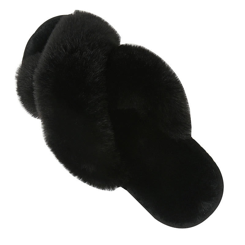 Plus Size Plush Cross Strap Slippers - Black - EU42-43(US11-12) - image 11
