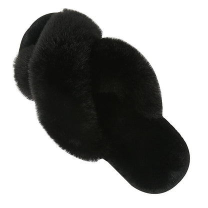 Plus Size Plush Cross Strap Slippers - Black - EU42-43(US11-12) - image 11