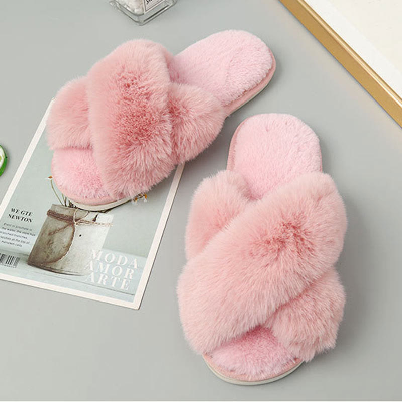 Plus Size Plush Cross Strap Slippers - image 2