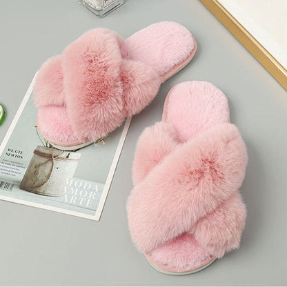 Plus Size Plush Cross Strap Slippers - image 2