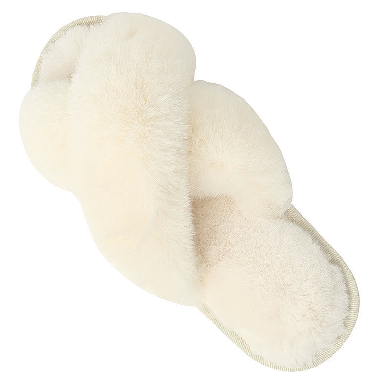 Plus Size Plush Cross Strap Slippers - White - EU42-43(US11-12) - image 12