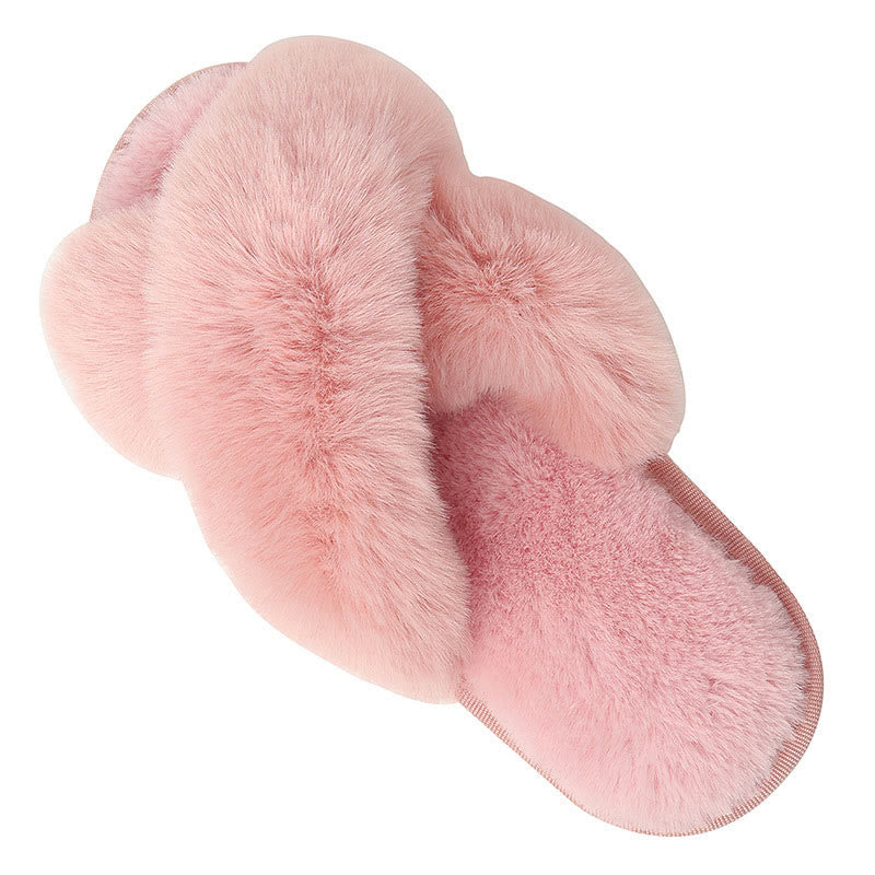 Plus Size Plush Cross Strap Slippers - Pink - EU42-43(US11-12) - image 15