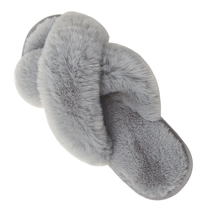 Plus Size Plush Cross Strap Slippers - Grey - EU42-43(US11-12) - image 13