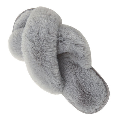 Plus Size Plush Cross Strap Slippers - Grey - EU42-43(US11-12) - image 13