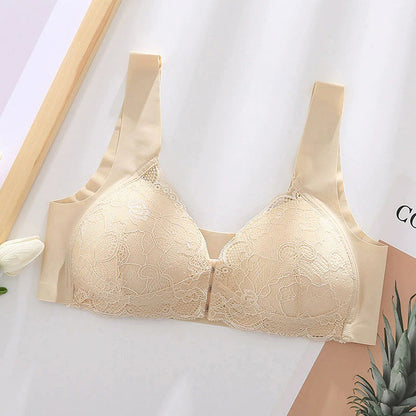 Front Closure Lace Wireless Bras - Nude - 5XL - image 13