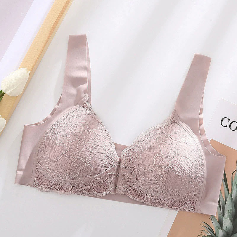 Front Closure Lace Wireless Bras - Purple - 5XL - image 15