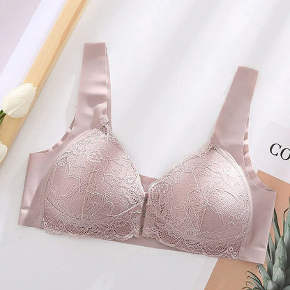 Front Closure Lace Wireless Bras - Purple - 5XL - image 15