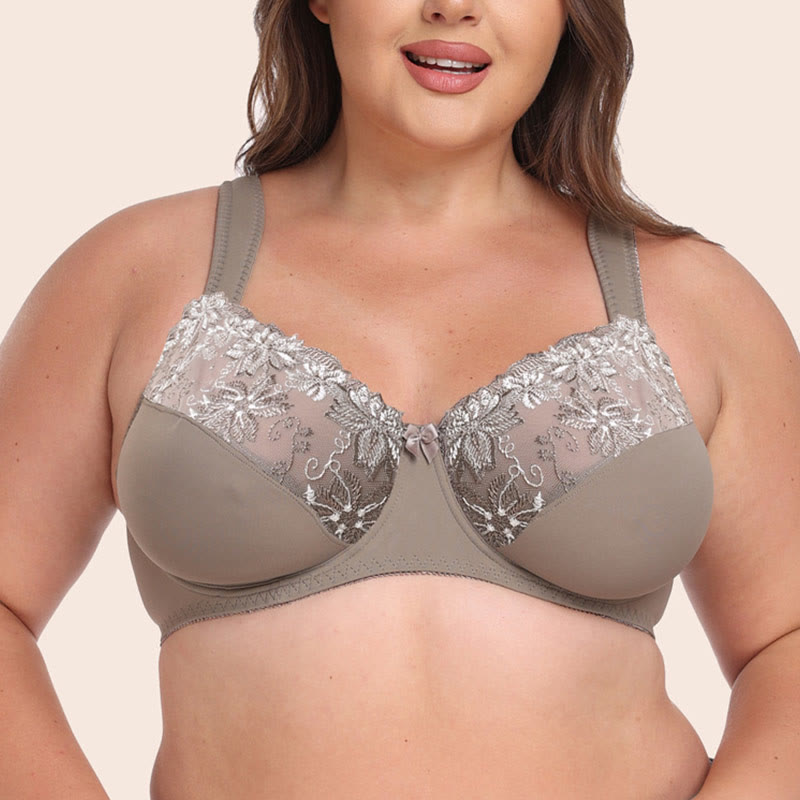Lace Print Full Coverage Bras - Green&White - 5XL - image 0