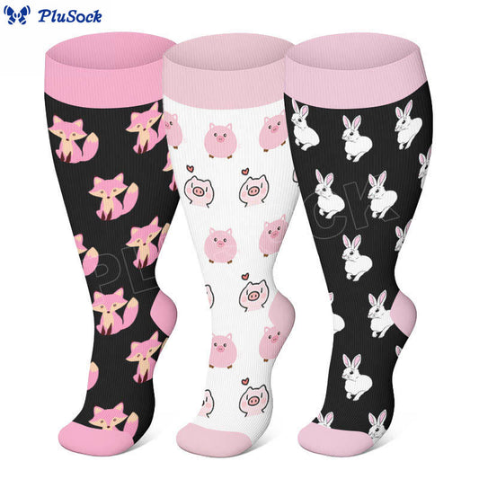 Plus Size Cute Fox Pig Compression Socks - image 0