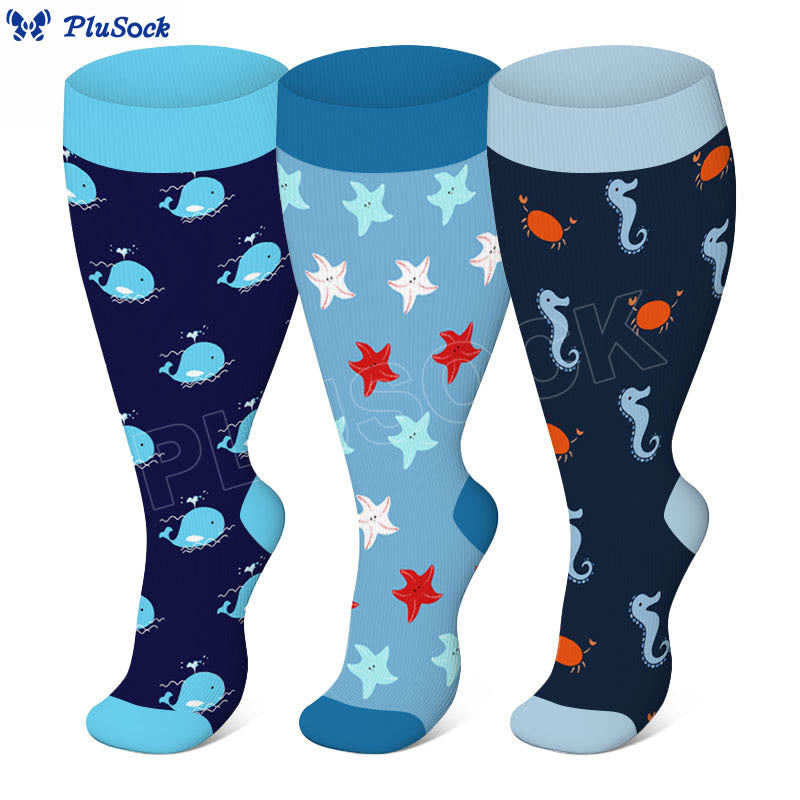 Plus Size Whale Starfish Seahorse Compression Socks - image 0
