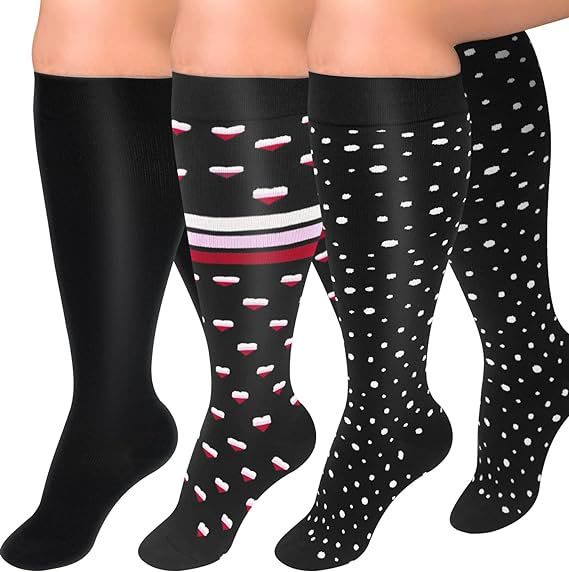 Plus Size Splicing Hearts Compression Socks(3 Pairs) - image 4