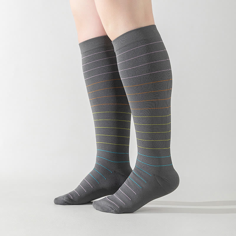 Plus Size Colorful Pinstripes Compression Socks(3 Pairs)