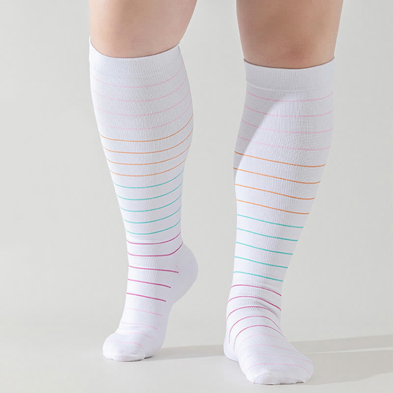 Plus Size Colorful Pinstripes Compression Socks(3 Pairs)