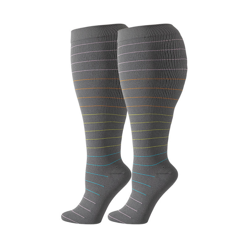 Plus Size Colorful Pinstripes Compression Socks(3 Pairs)