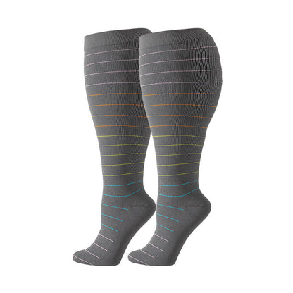 Plus Size Colorful Pinstripes Compression Socks(3 Pairs)