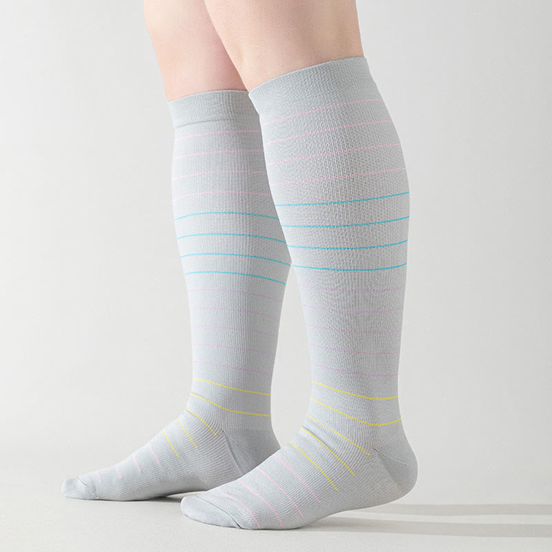Plus Size Colorful Pinstripes Compression Socks(3 Pairs)