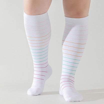 Plus Size Colorful Pinstripes Compression Socks(3 Pairs) - image 2