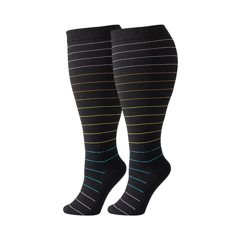 Plus Size Colorful Pinstripes Compression Socks(3 Pairs)