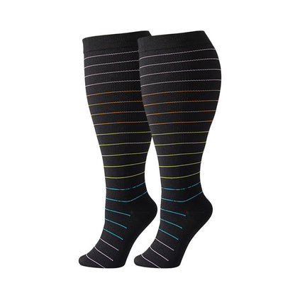 Plus Size Colorful Pinstripes Compression Socks(3 Pairs)