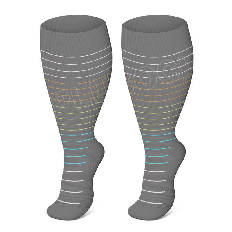 Plus Size Colorful Pinstripes Compression Socks(3 Pairs) - Dark Grey - 4XL - image 11