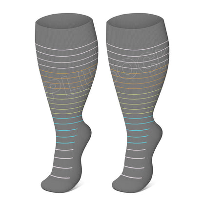 Plus Size Colorful Pinstripes Compression Socks(3 Pairs) - Dark Grey - 4XL - image 11