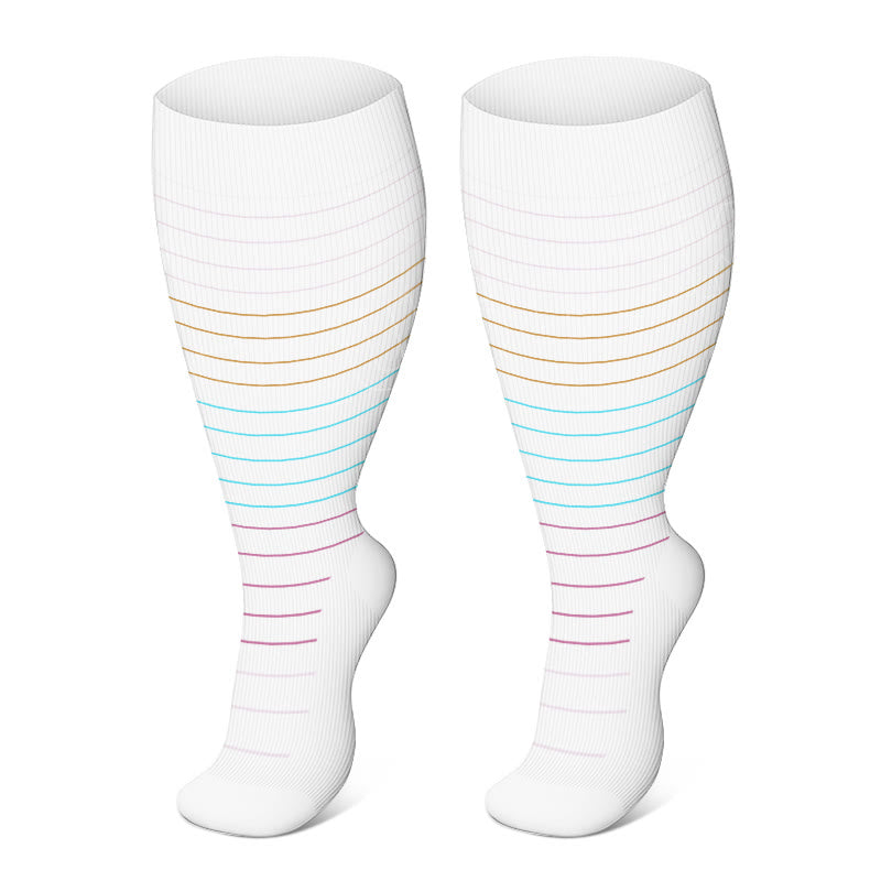 Plus Size Colorful Pinstripes Compression Socks(3 Pairs) - White - 4XL - image 13