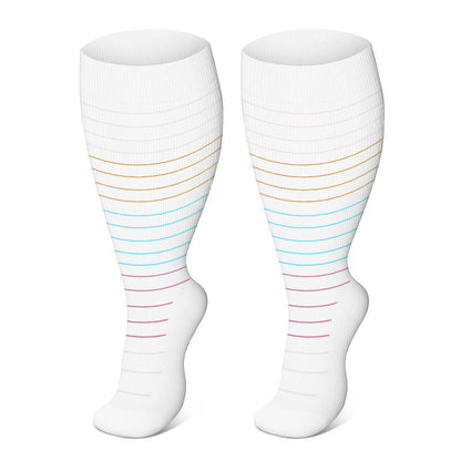 Plus Size Colorful Pinstripes Compression Socks(3 Pairs) - White - 4XL - image 13
