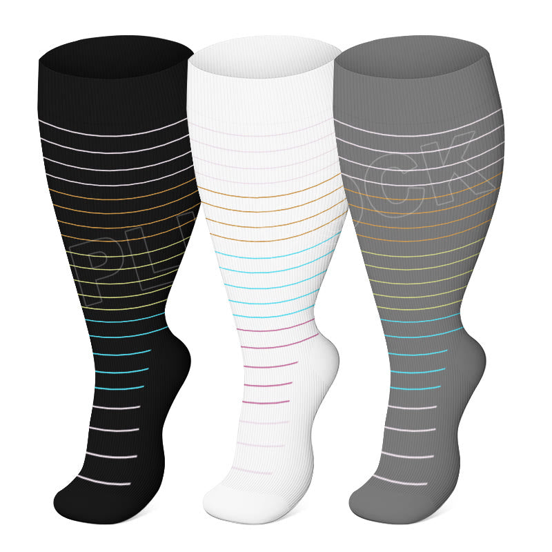 Plus Size Colorful Pinstripes Compression Socks(3 Pairs) - Black+White+Dark Grey - 4XL - image 9