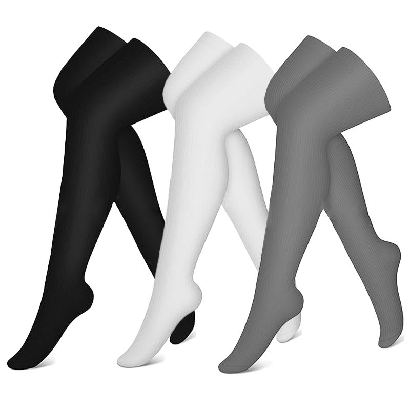 Black White Grey Thigh High Compression Socks(3 Pairs) - Multicolor - S/M - image 0