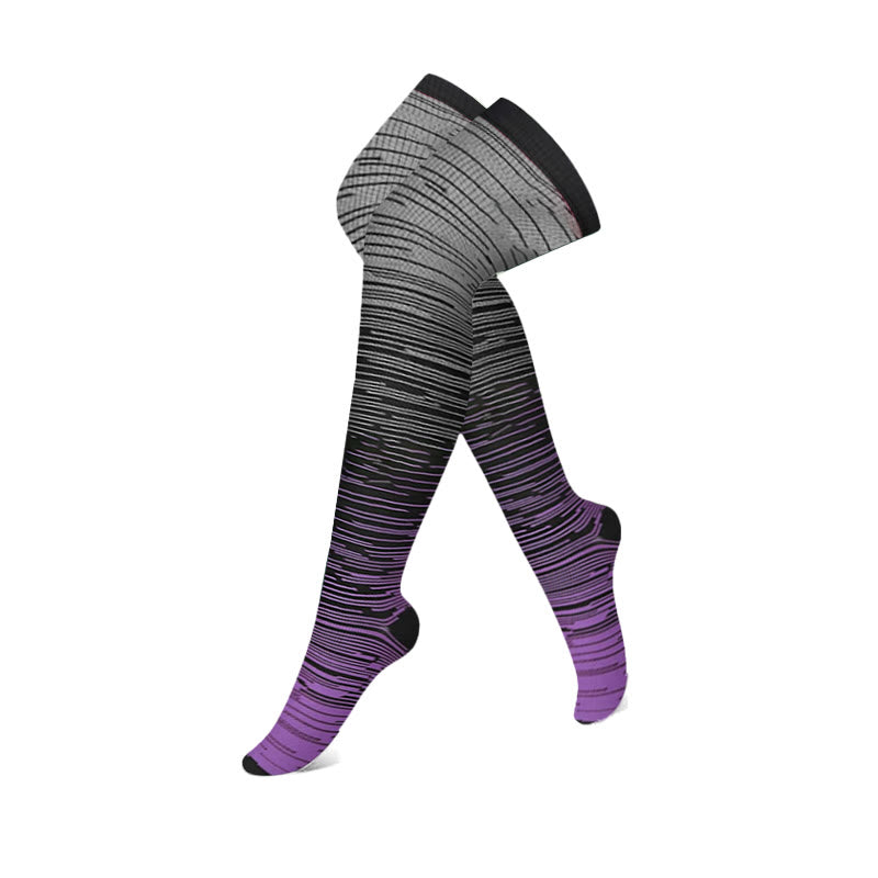 Gradient Thigh High Compression Socks(3 Pairs) - Grey - S/M - image 1