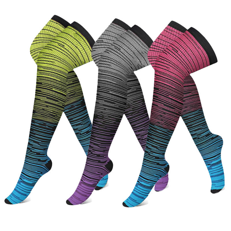 Gradient Thigh High Compression Socks(3 Pairs) - Multicolor - S/M - image 0