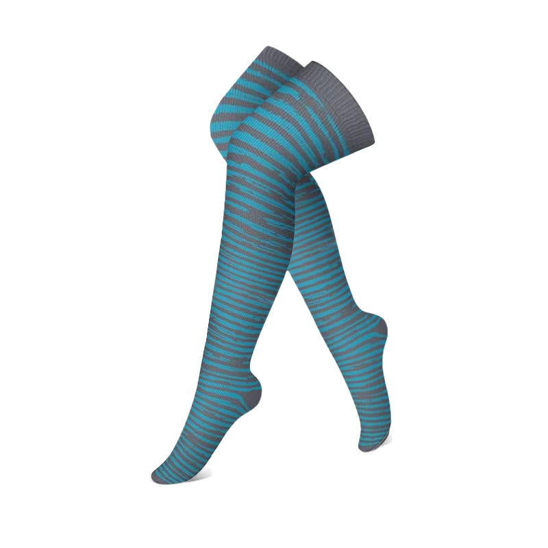Gray Blue Colorblock Thigh High Compression Socks(3 Pairs) - Stripe - S/M - image 5