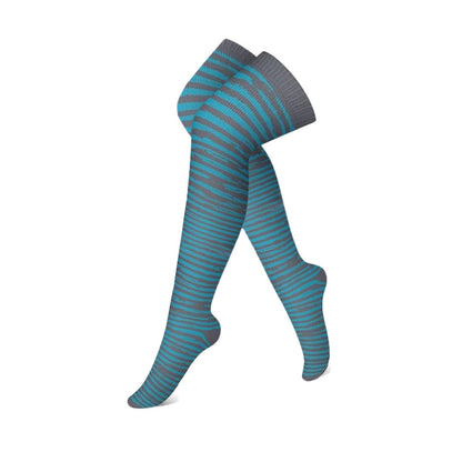Gray Blue Colorblock Thigh High Compression Socks(3 Pairs) - Stripe - S/M - image 5