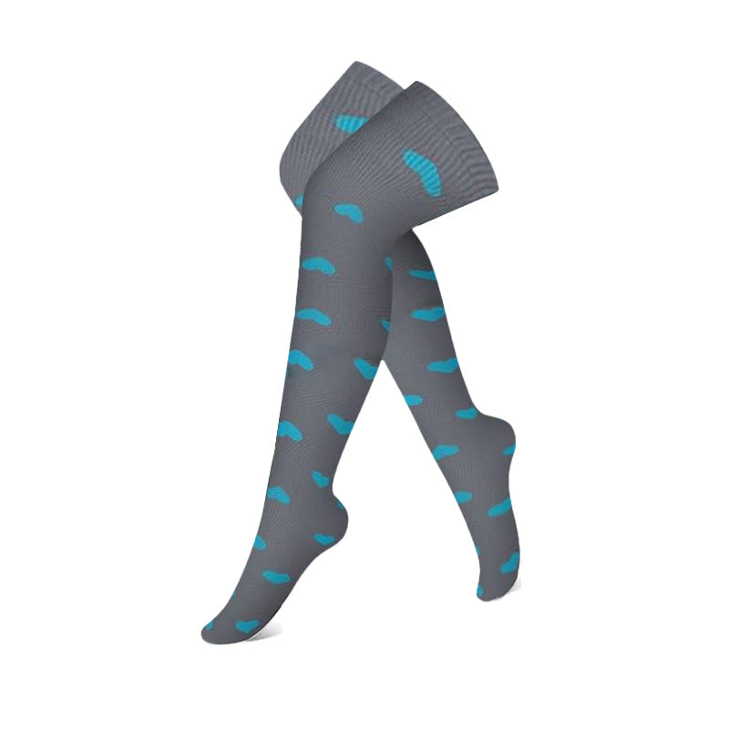 Gray Blue Colorblock Thigh High Compression Socks(3 Pairs) - Heart - S/M - image 3